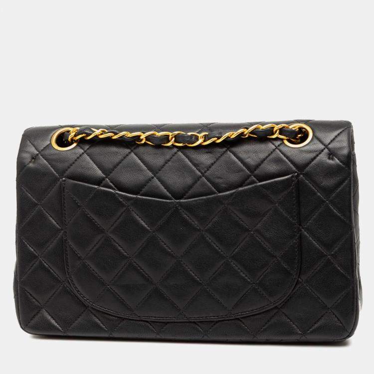 Pre Owned Chanel Black Small Classic Lambskin Double Flap