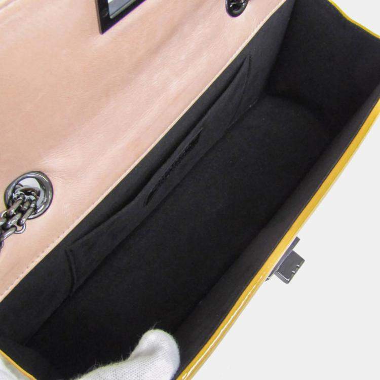 Pre Owned Chanel Chain Shoulder Bag Leather Shoulder Bag Pink Yellow