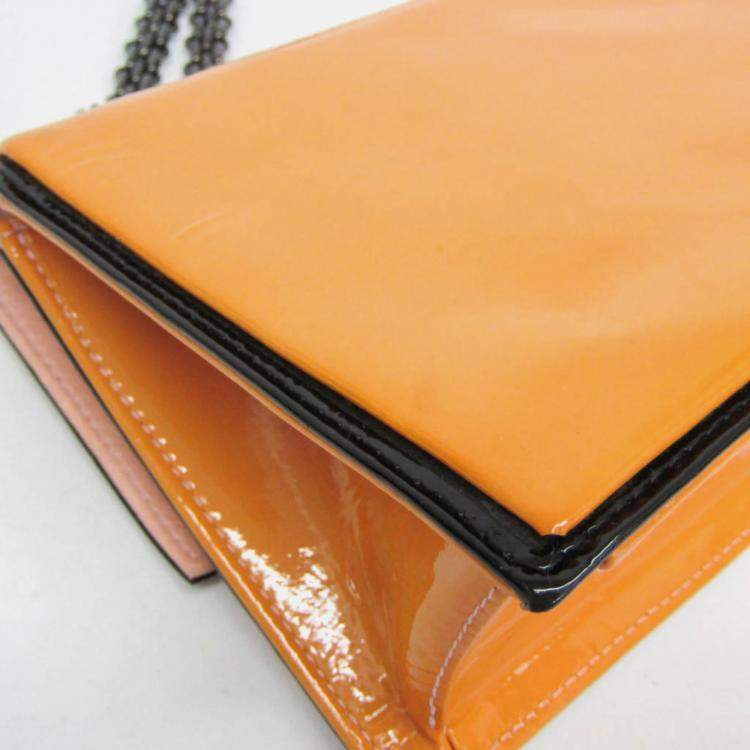 Pre Owned Chanel Chain Shoulder Bag Leather Shoulder Bag Pink Yellow