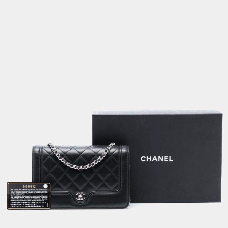 Pre Owned Chanel Black Red CC Quilted Lambskin Wallet On Chain