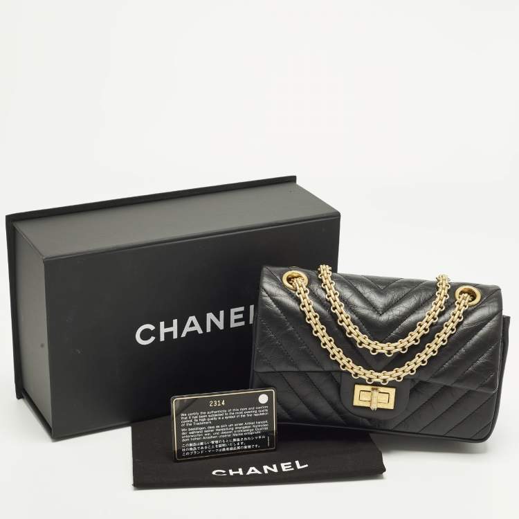 Pre Owned Chanel Reissue 2.55 Mini Black Chevron Aged Leather Flap Bag