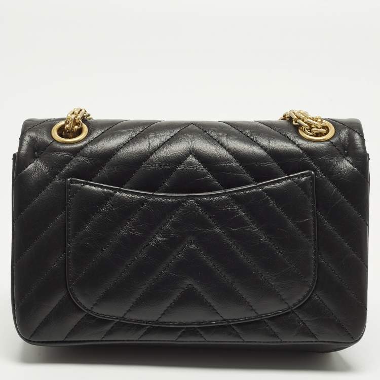 Pre Owned Chanel Reissue 2.55 Mini Black Chevron Aged Leather Flap Bag