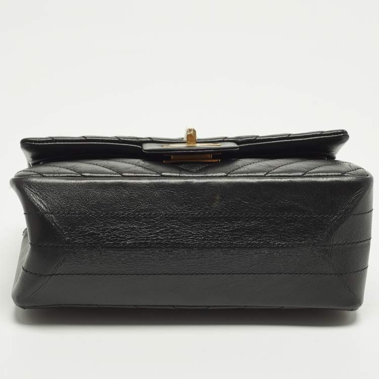 Pre Owned Chanel Reissue 2.55 Mini Black Chevron Aged Leather Flap Bag
