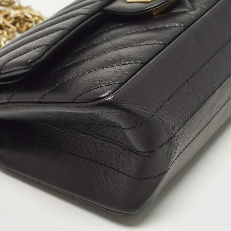 Pre Owned Chanel Reissue 2.55 Mini Black Chevron Aged Leather Flap Bag