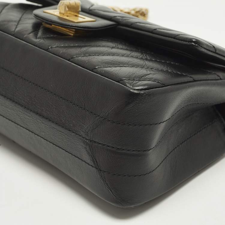 Pre Owned Chanel Reissue 2.55 Mini Black Chevron Aged Leather Flap Bag
