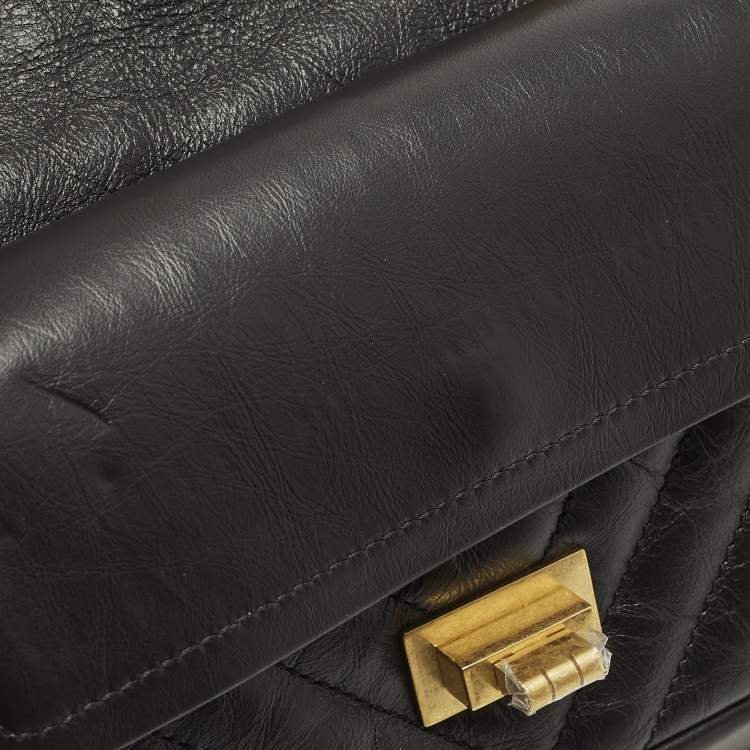 Pre Owned Chanel Reissue 2.55 Mini Black Chevron Aged Leather Flap Bag