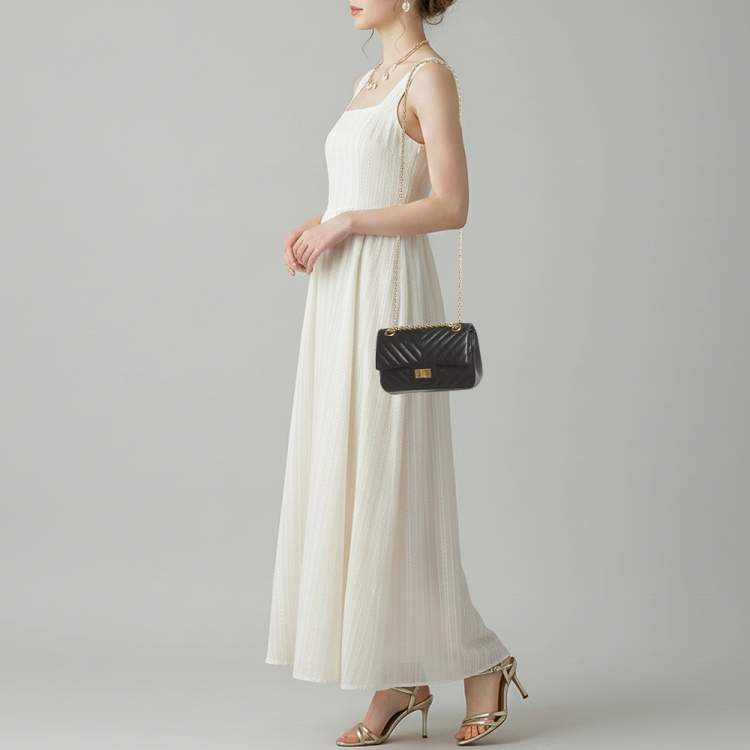 Pre Owned Chanel Reissue 2.55 Mini Black Chevron Aged Leather Flap Bag