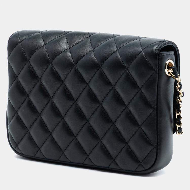 Pre Owned Chanel Black CC Quilted Lambskin Side Packs Flap