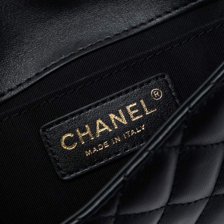 Pre Owned Chanel Black CC Quilted Lambskin Side Packs Flap