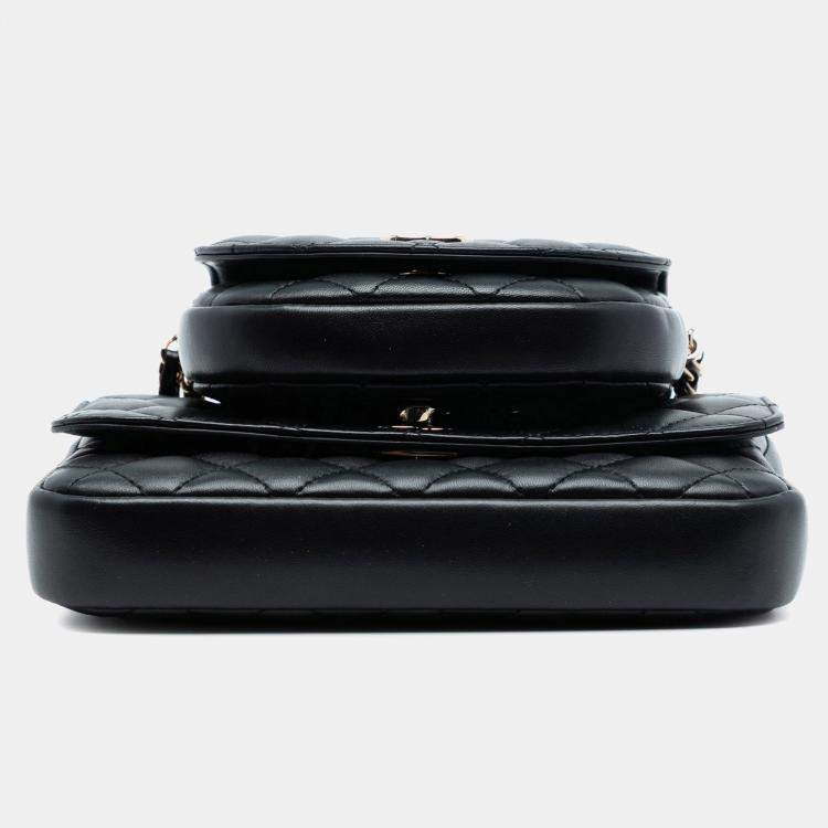 Pre Owned Chanel Black CC Quilted Lambskin Side Packs Flap