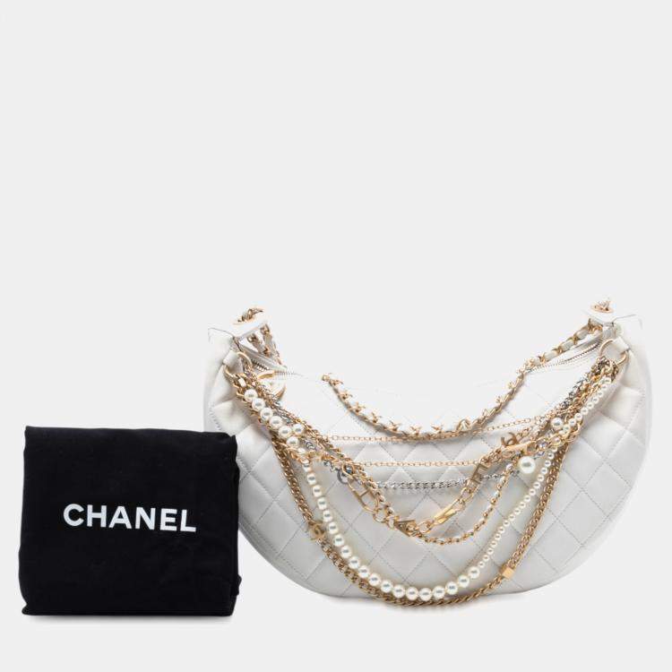 Pre Owned Chanel White Quilted Lambskin All About Chains Hobo