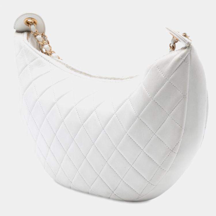 Pre Owned Chanel White Quilted Lambskin All About Chains Hobo