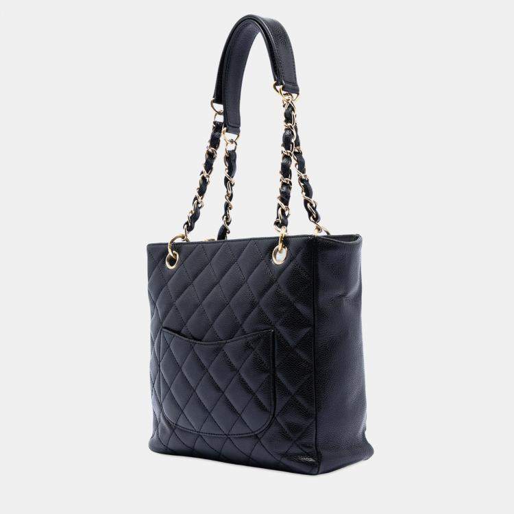 Pre Owned Chanel Black Caviar Petite Shopping Tote