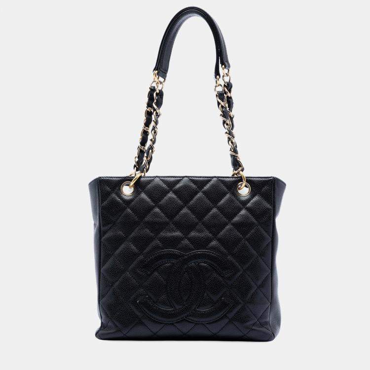 Pre Owned Chanel Black Caviar Petite Shopping Tote