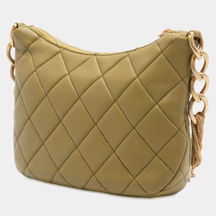 Pre Owned Chanel Green Paris Dakar Quilted Lambskin Mixed Chain Hobo