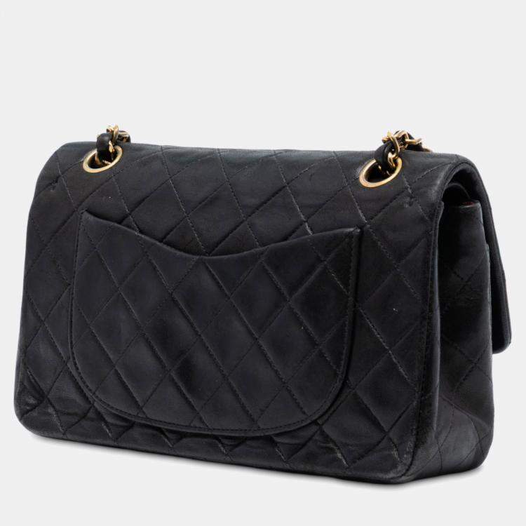 Pre Owned Chanel Black Medium Classic Lambskin Double Flap