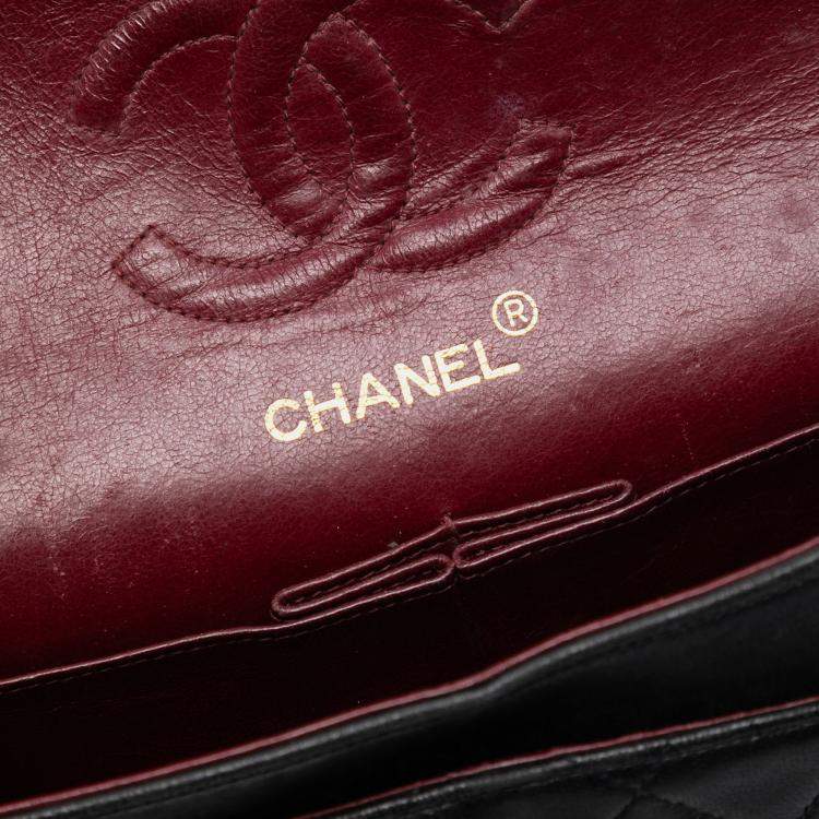 Pre Owned Chanel Black Medium Classic Lambskin Double Flap