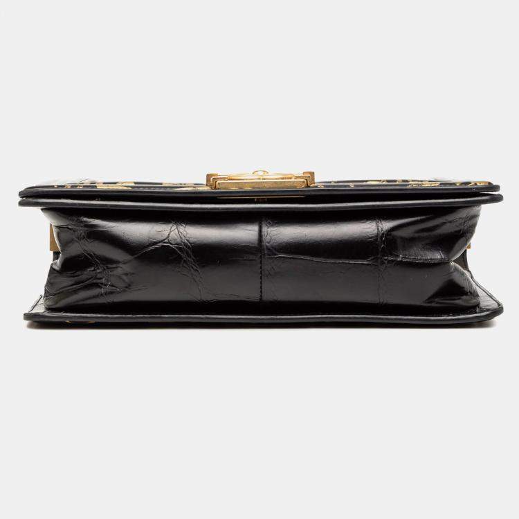 Pre Owned Chanel Black Medium Croc Embossed Leather Graffiti Cocodile Boy Flap