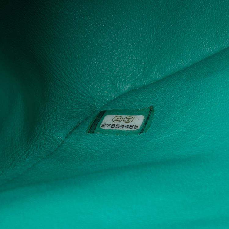 Pre Owned Chanel Green Jumbo Classic Lambskin Double Flap