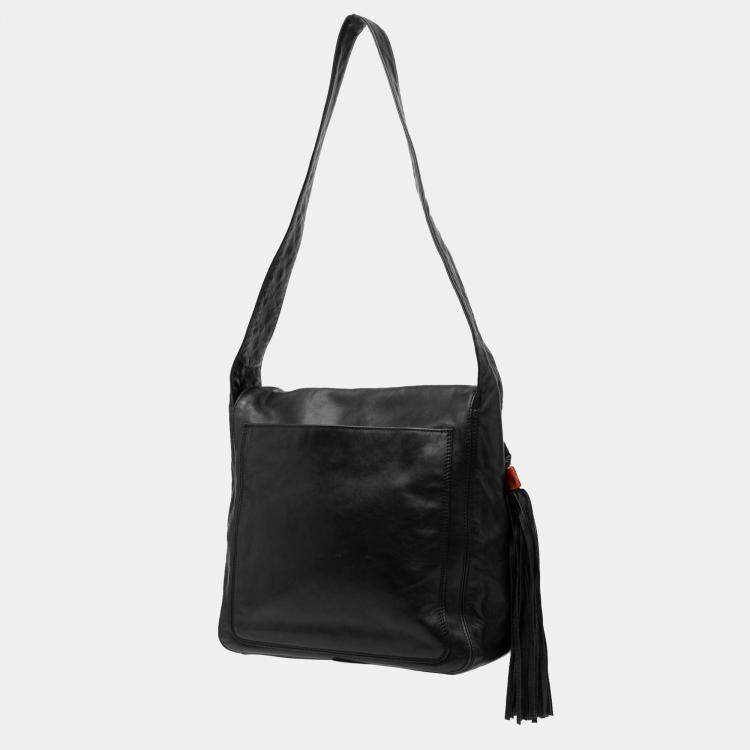 Pre Owned Chanel Black CC Lambskin Tassel Flap Messenger Bag