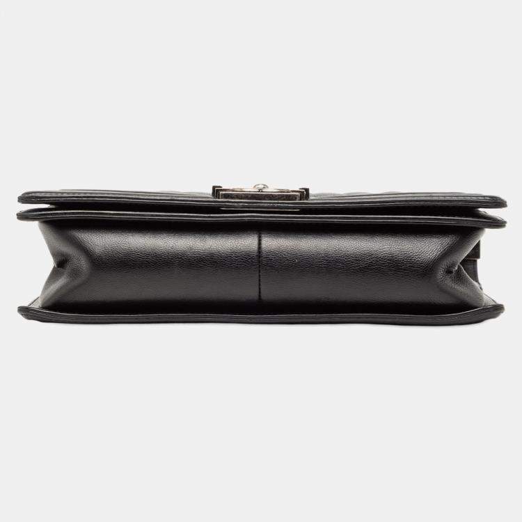 Pre Owned Chanel Black Medium Calfskin Double Stitch Boy Flap