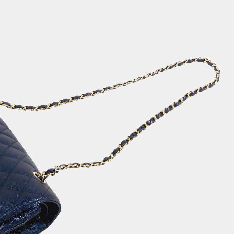 مملوكة مسبقًا Chanel Blue Medium Classic Caviar Double Flap