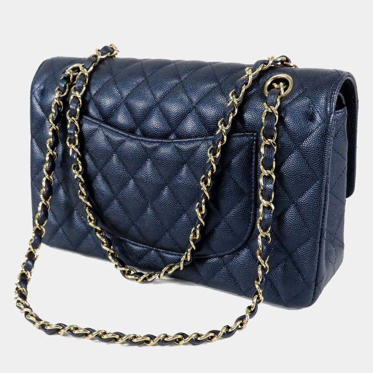 مملوكة مسبقًا Chanel Blue Medium Classic Caviar Double Flap