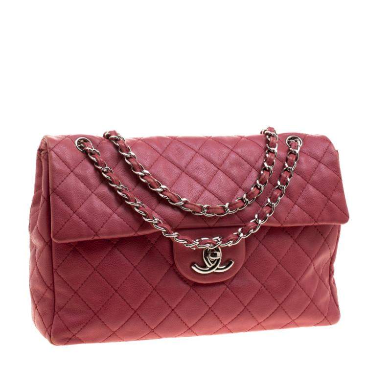 Pre Owned Chanel Red Quilted Leather Maxi Jumbo XL Classic Flap Bag