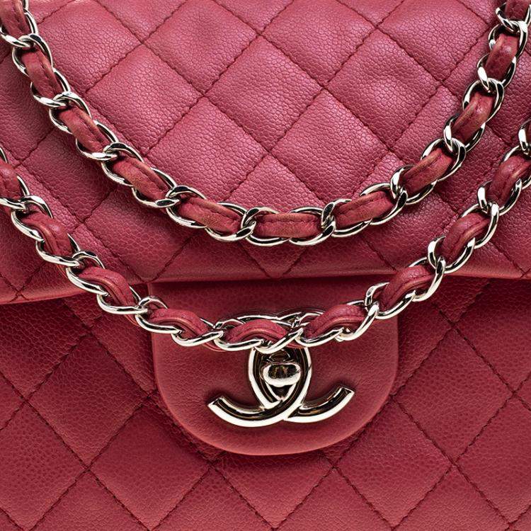 Pre Owned Chanel Red Quilted Leather Maxi Jumbo XL Classic Flap Bag