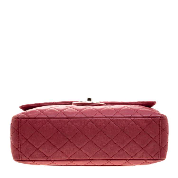 Pre Owned Chanel Red Quilted Leather Maxi Jumbo XL Classic Flap Bag