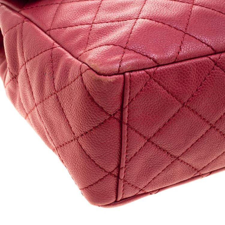 Pre Owned Chanel Red Quilted Leather Maxi Jumbo XL Classic Flap Bag
