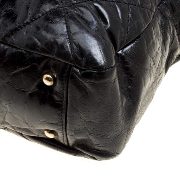 Pre Owned Chanel Black Quilted Glazed Leather Portobello Tote