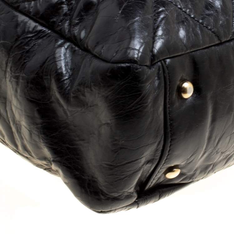 Pre Owned Chanel Black Quilted Glazed Leather Portobello Tote