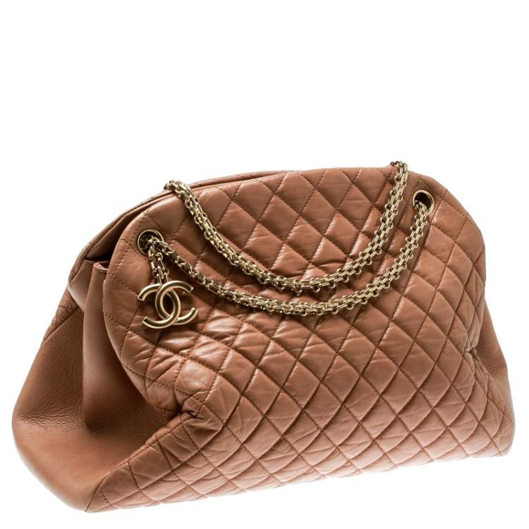 Pre Owned Chanel Brown Quilted Leather Large Just Mademoiselle Bowler Bag