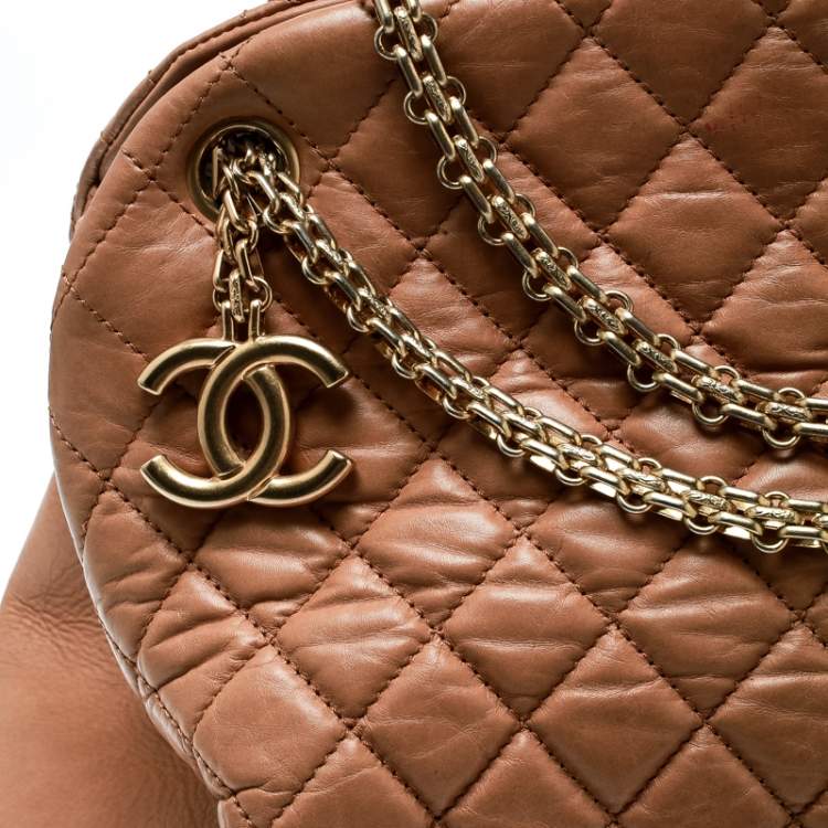 Pre Owned Chanel Brown Quilted Leather Large Just Mademoiselle Bowler Bag