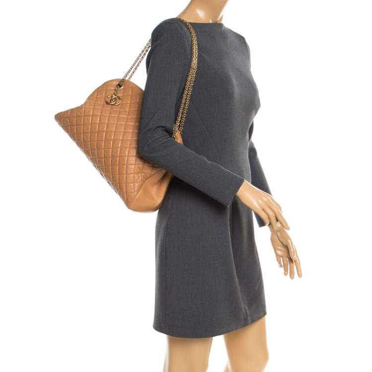 Pre Owned Chanel Brown Quilted Leather Large Just Mademoiselle Bowler Bag