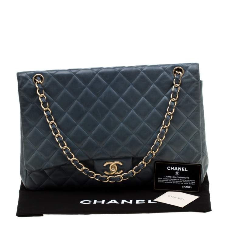 Pre Owned Chanel Blue Quilted Lambskin Leather Classic Maxi Single Flap Bag