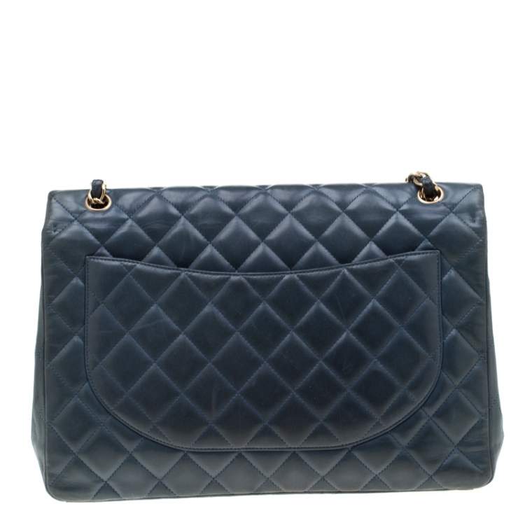 Pre Owned Chanel Blue Quilted Lambskin Leather Classic Maxi Single Flap Bag