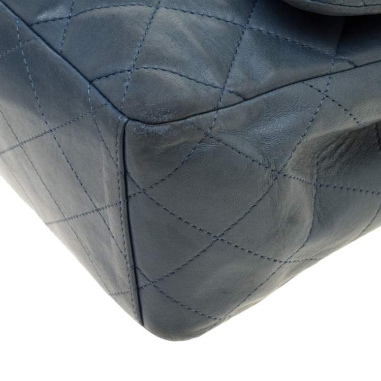 Pre Owned Chanel Blue Quilted Lambskin Leather Classic Maxi Single Flap Bag