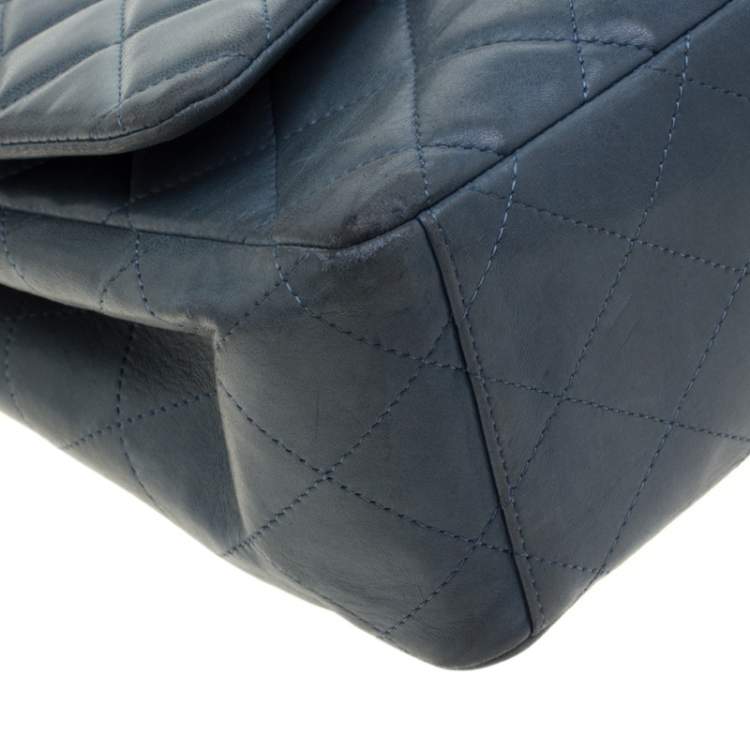 Pre Owned Chanel Blue Quilted Lambskin Leather Classic Maxi Single Flap Bag