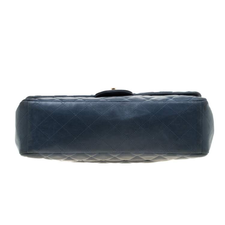 Pre Owned Chanel Blue Quilted Lambskin Leather Classic Maxi Single Flap Bag