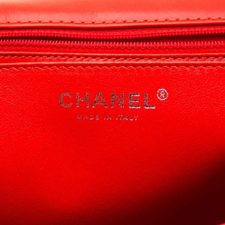 Pre Owned Chanel Orange Patent Leather Maxi Classic Single Flap Bag
