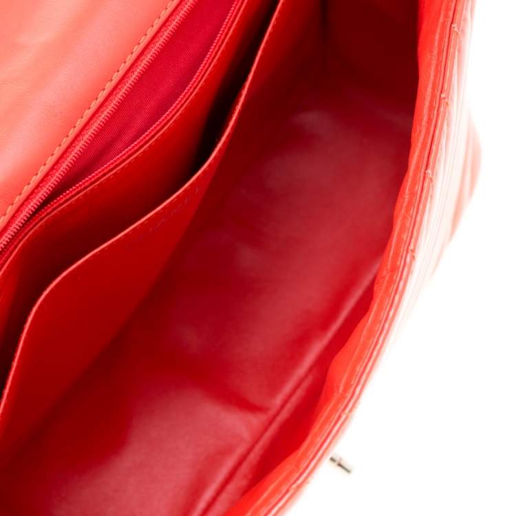 Pre Owned Chanel Orange Patent Leather Maxi Classic Single Flap Bag