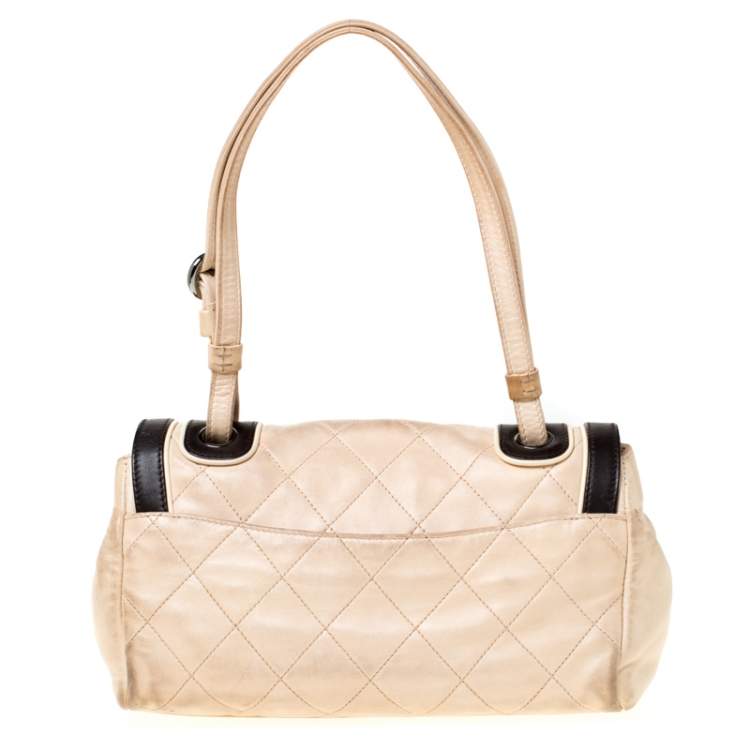 Pre Owned Chanel Beige/Black Quilted Leather Reissue Shoulder Bag