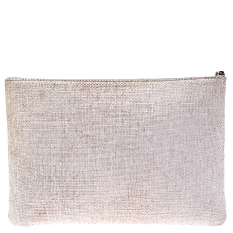 Pre Owned Chanel Pale Pink Raffia Large Deauville Clutch