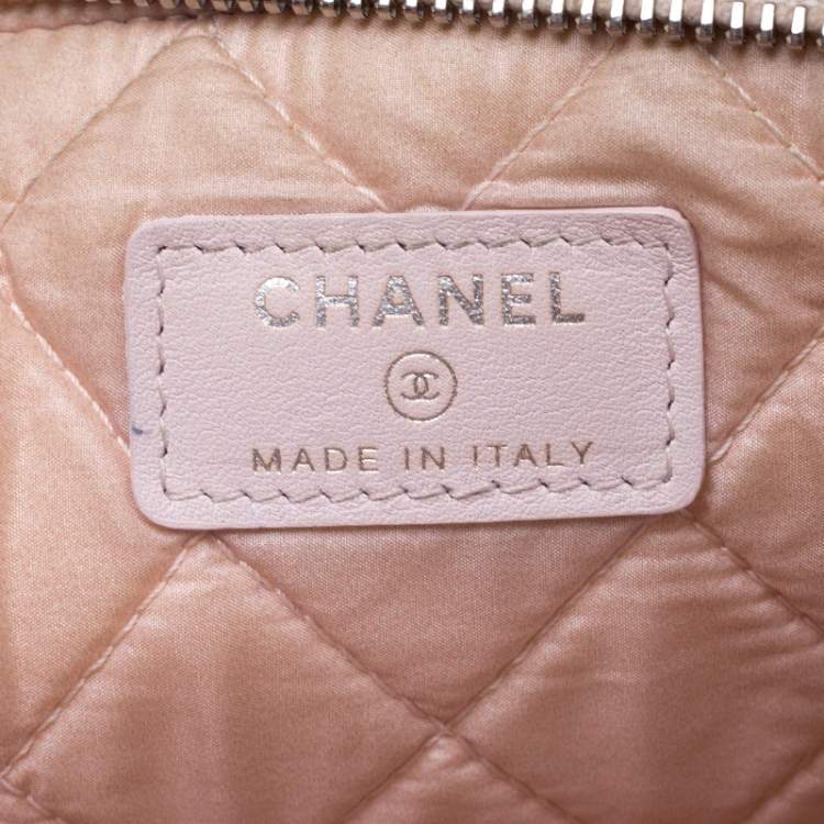 Pre Owned Chanel Pale Pink Raffia Large Deauville Clutch