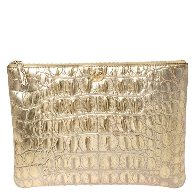 Chanel Gold Crocodile Embossed Leather Cosmetic Pouch Chanel | The Luxury  Closet