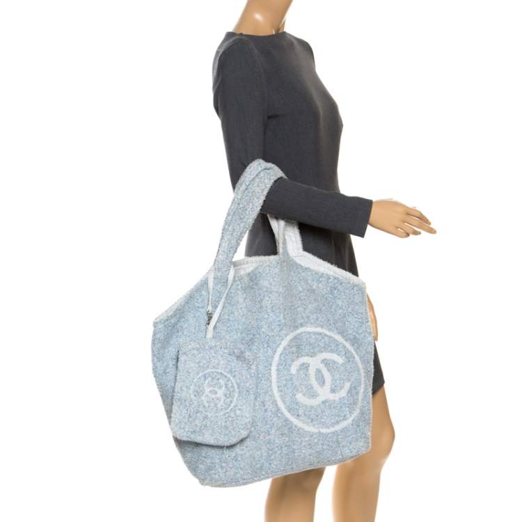 Chanel Blue/White Tweed Beach Tote Chanel