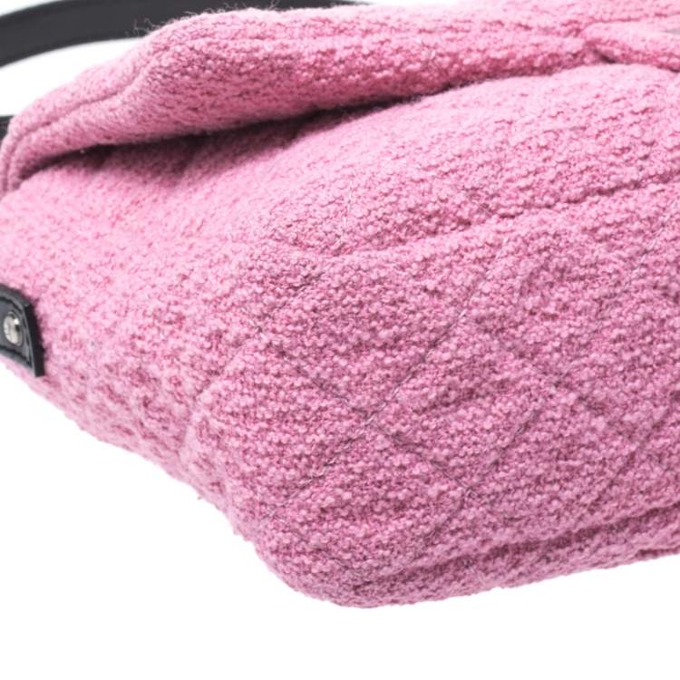 Pre Owned Chanel Pink/Black Quilted Tweed and Leather 2.55 Reissue Flap Bag