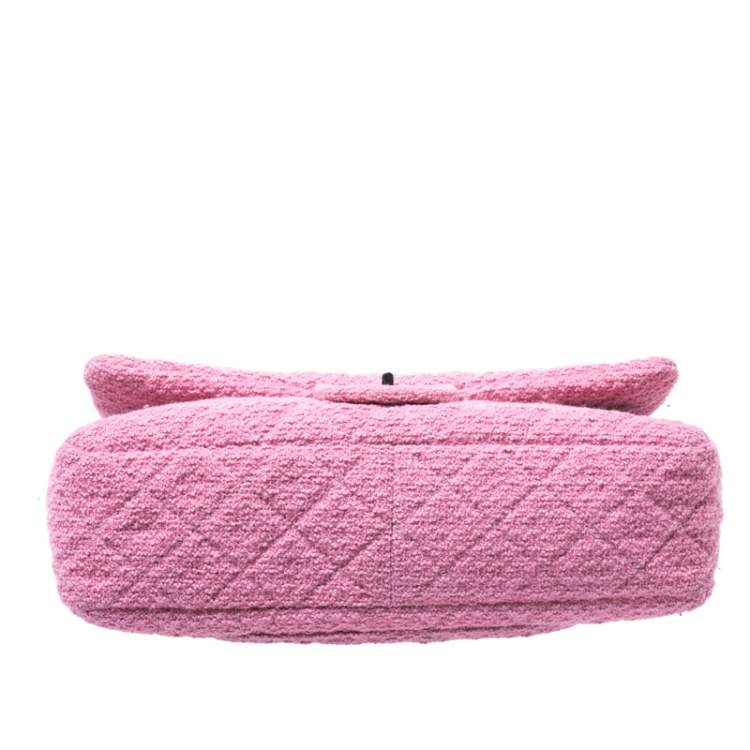 Pre Owned Chanel Pink/Black Quilted Tweed and Leather 2.55 Reissue Flap Bag